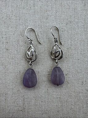 💛Silpada Sterling Silver “Purple Reign” Leaf & Amethyst Drop Earrings | Designer